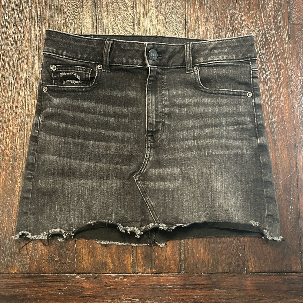 American Eagle Outfitters Washed Black Distressed Denim Cutoff Mini Skirt